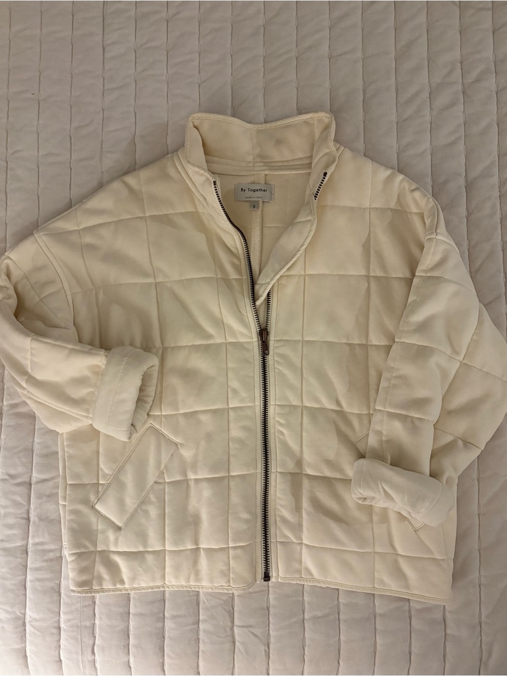 By Together Cream Quilted Zip-Up Puffer Jacket